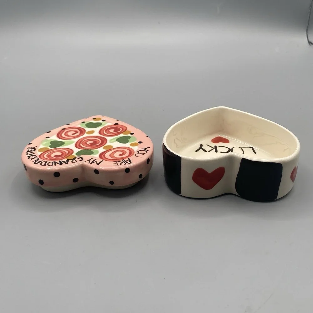 CSARA Lidded Trinket Dish Heart Jewelry Box‎ 2000 Handpainted Granddaughter Gift